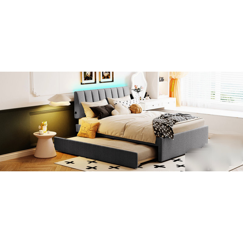 Lit plateforme tapissier Cozy Feeling Grey, Lit double