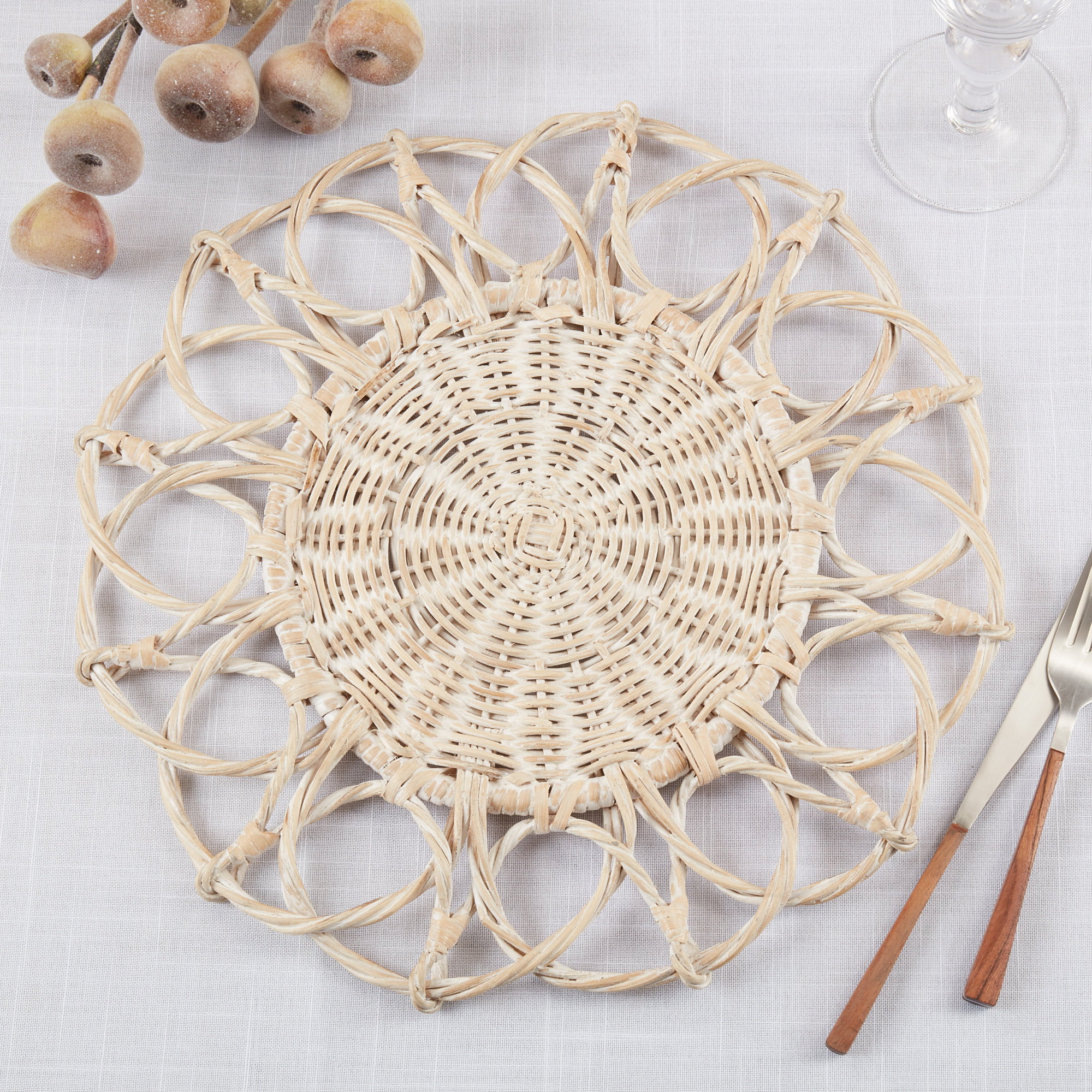 Nicola Twisted Rattan Placemats, White