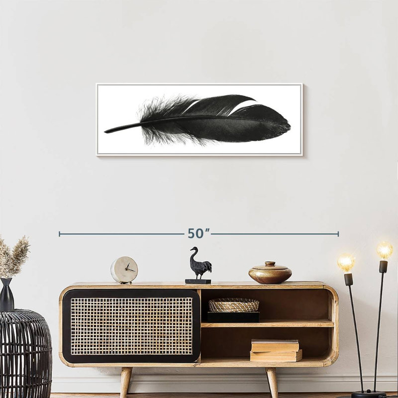 Plume foncée, 37 po x 13 po, Cadre flottant blanc