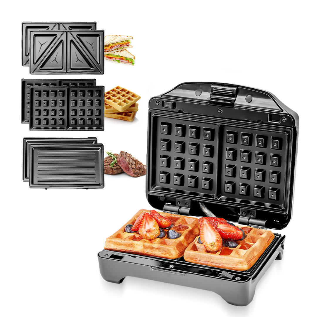 Geepas 750W Sandwich Maker 3 In 1 Sandwich Toaster Panini Maker Toastie Maker Machine, 2 Slice Waffle Maker Panini Press, Snack Maker âRemovable Pla