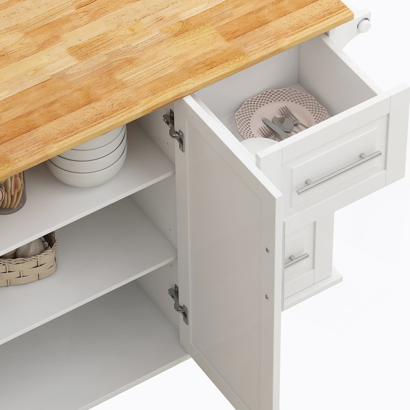 Kitchen Island Cart with 2 Door Cabinet and Three Drawers with Spice Rack, Towel Rack