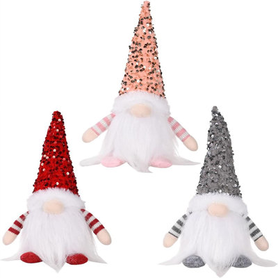 Set Of 3 Light Up Christmas Gnomes, Silver, Pink & Red Christmas Gnomes Plush Lighted Tomte Ornaments Figurines Dolls