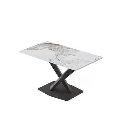 Table de salle à manger 55,12 "en pierre artificielle moderne à bords droits en métal noir Pandora - 6 personnes