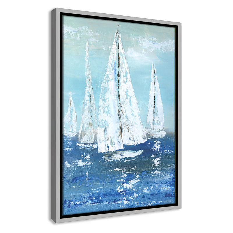 Voiles blanches - reproduction d'art, H 19,5 po x l 13,5 po x P 2 po, Toile avec cadre argenté