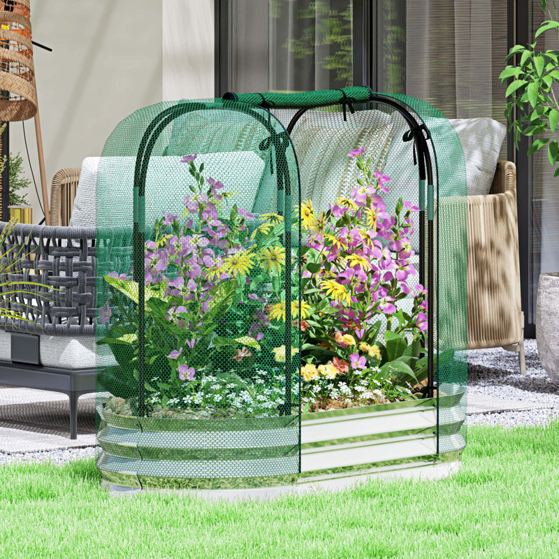 Lit de jardin surélevé galvanisé avec cage de culture, jardinière en métal