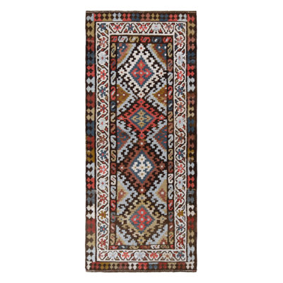 Rug & Kilim Handwoven Vintage Turkish Kilim Rug In Blue,green, Brown Geometric Pattern In Blue;brown;green