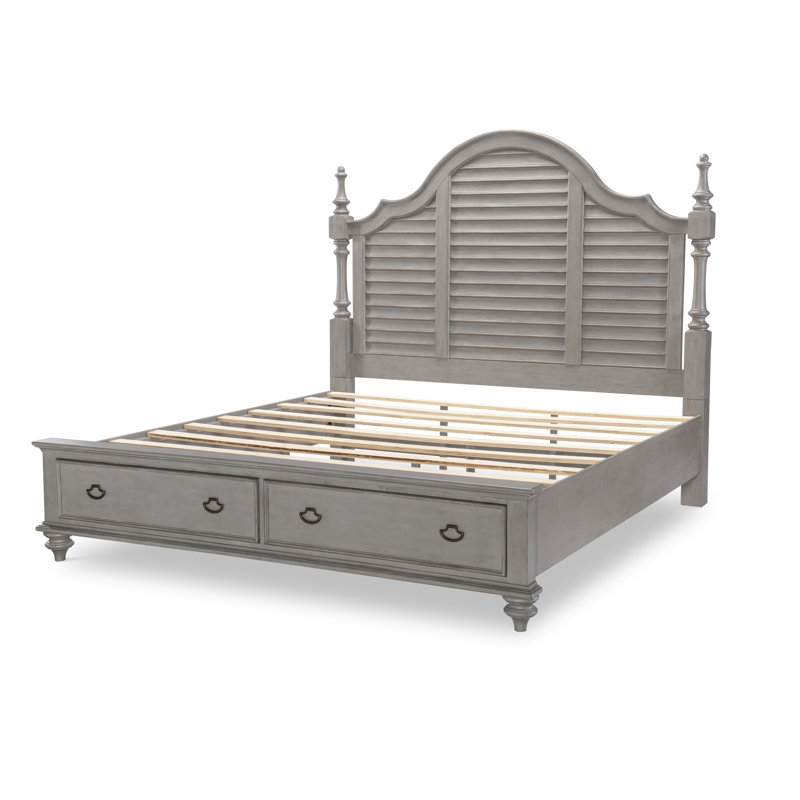 King Gray and Brown Wood Poster Bed with Storage