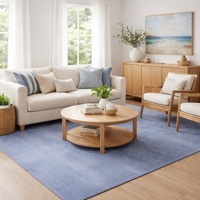 Handloom Area Rug | Wool & Bamboo Silk Modern Floor Rug | 7mm Navy Indoor Rug