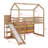 Wood House Loft Bed With Slide, Storage Shelves And Light, Climbing Ramp-1027695983