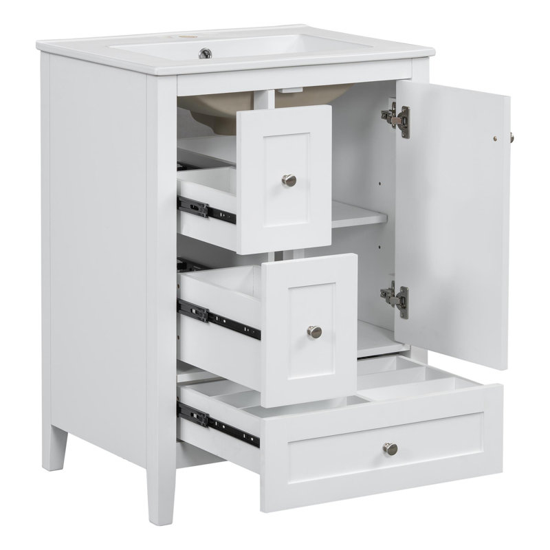 Meuble-lavabo 24 po avec lavabo en céramique, Argent argent, Blanc