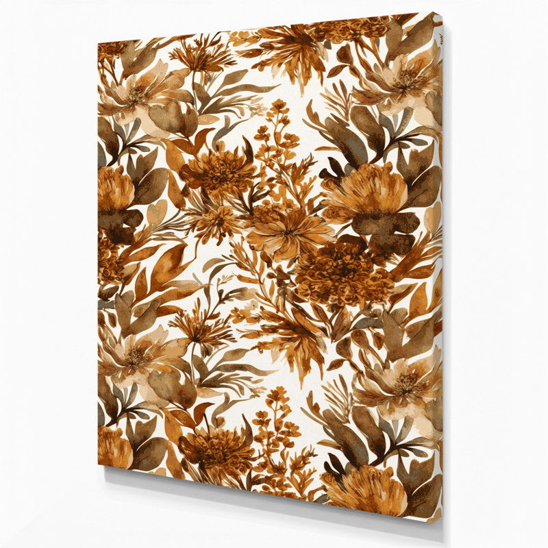 Aquarelle, art floral sur toile brune, H 16 po x l 20 po