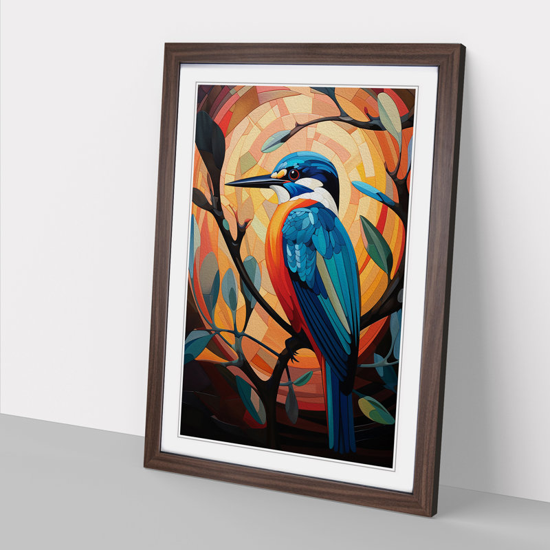 Kingfisher Constructivism No.2 - Single Picture Frame Print on Wood, Walnut , 46cm H x 34cm W x 2cm D