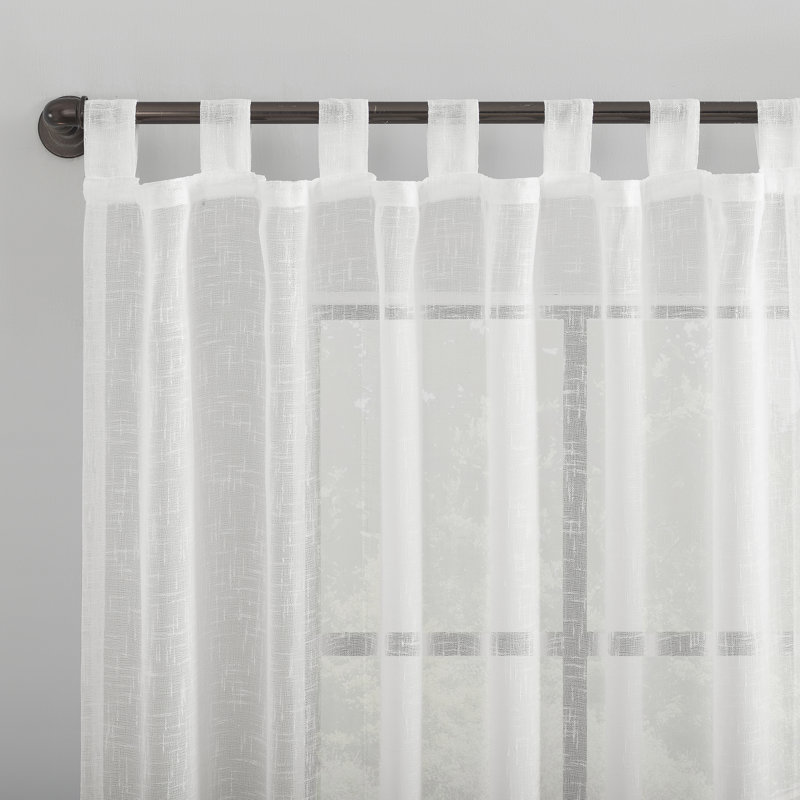 Holtz Linen Burlap Weave Linen Blend Sheer Tab Top Curtain Panel, 50" W x 84" L, White