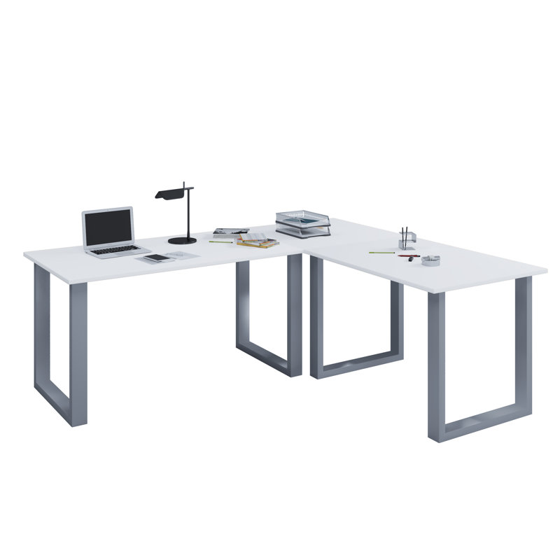 Rickesha Metal Base Writing Desk, White/Grey, 76cm H x 160cm W x 80cm D