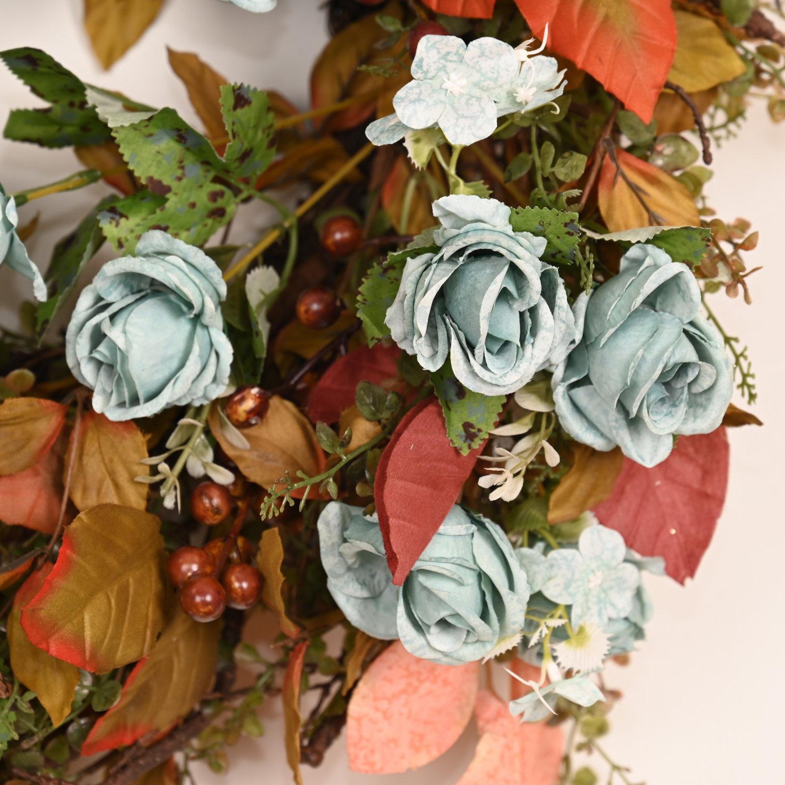 24" Handcrafted Berry Thanksgiving Wreath, Orange;Blue