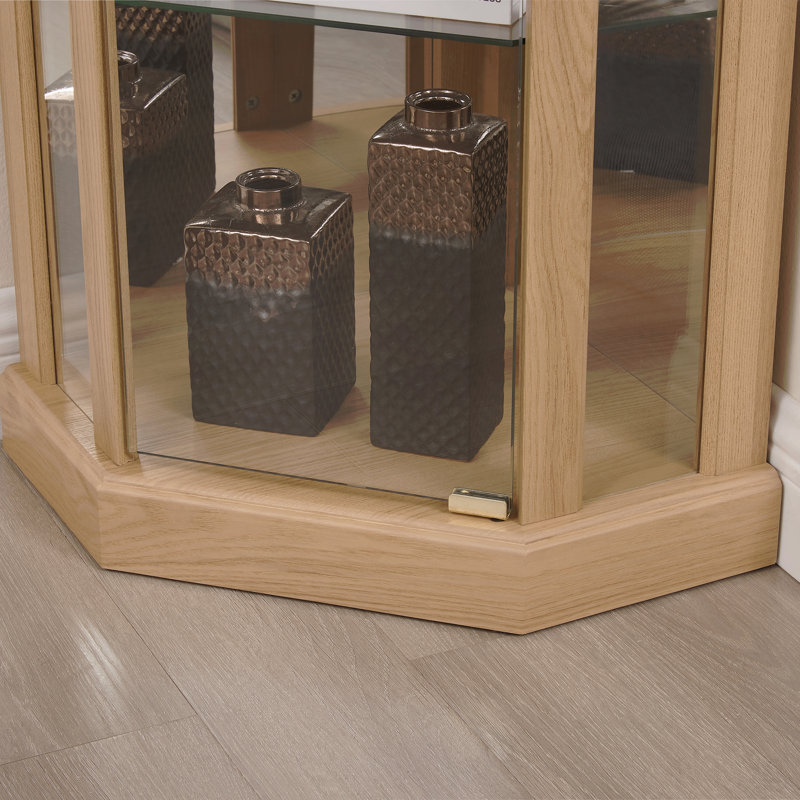 Antique Glass Corner Cabinet, Elegant Display Case For Living Room & Bar Storage, For Collections & Wine, Natural