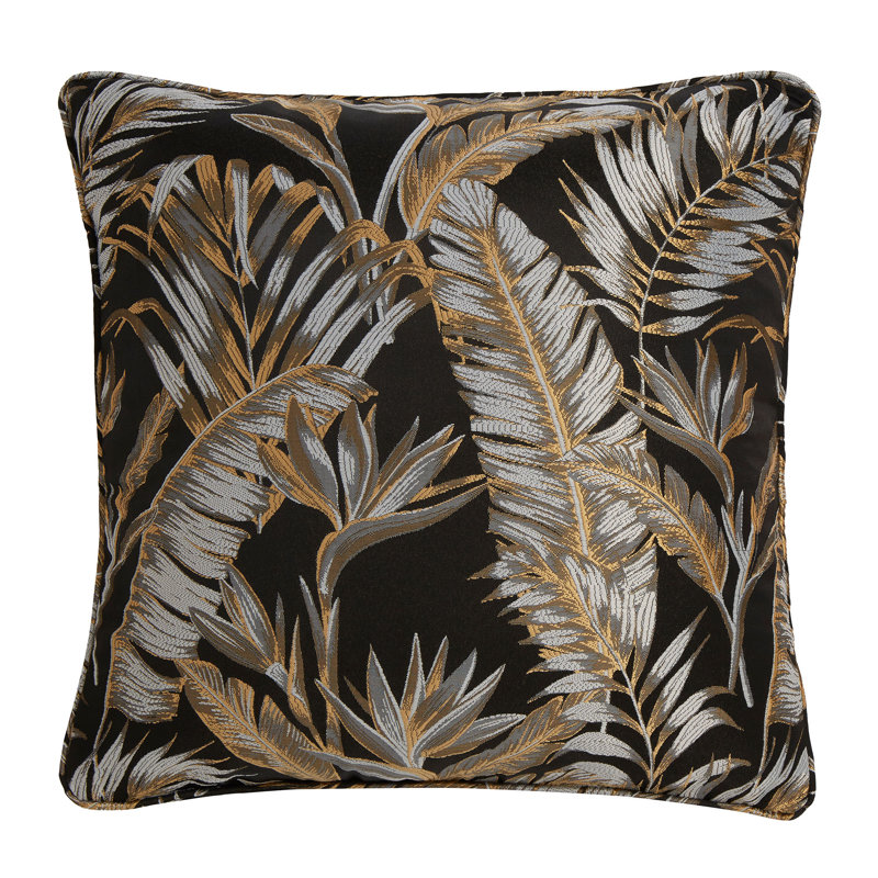 Paradise Palm 100% Polyester Filled Cushion, Black