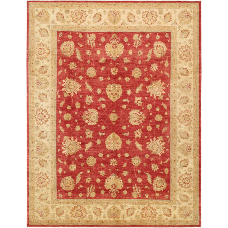 Tapis oriental rouge / brun en coton / laine 8 pi 10 po x 11 pi 8 po Xahlia