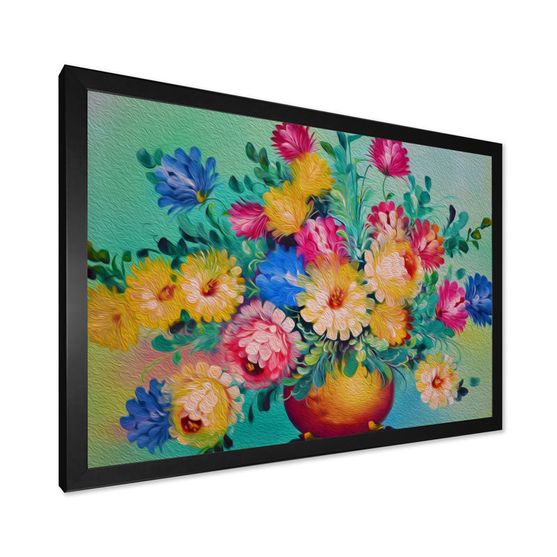 " Still Life With A Bouquet " Painting Print, Black Picture Framed, 8" H x 12" W x 1.5" D