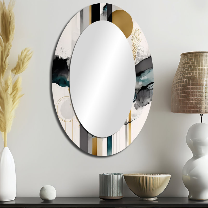 Abstract Transitional Modern Shapes III - Modern Oval Wall Mirror, 36" x 24"