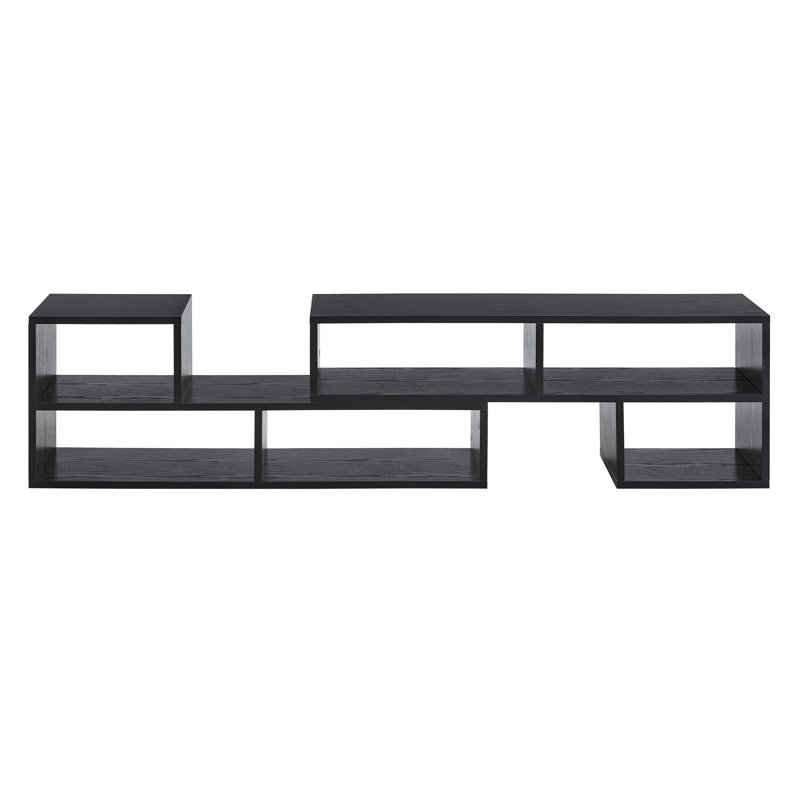 Meuble télé réglable modulaire, console de rangement ouverte noire, centre de divertissement moderne avec plusieurs compartiments, tablette multimédia Freestyle pour la chambre du salon