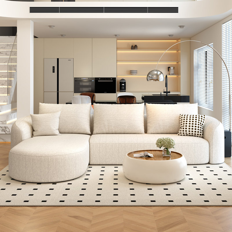 111" Modular Sectional Couches Luxury Modern Curved Back Sofa,Minimalist Comfy L-Shape Boneless Cloud Couch for Living Room Apartment,(Left Facing Chaise,White)