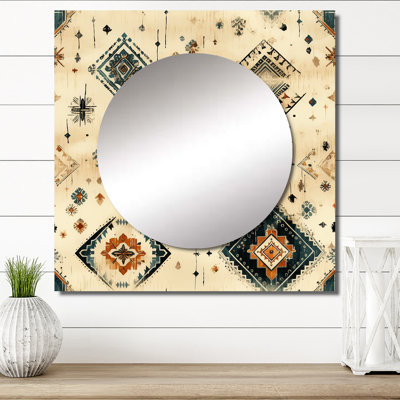 Motif bohème beige rétro nomade moderne - grand miroir mural carré pour chambre à coucher