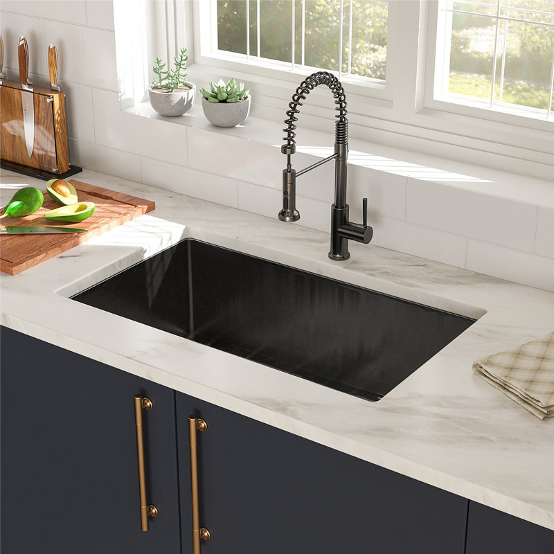 30"X18"X10" Gunmetal Black Undermount  Kitchen Sink 16 Gauge Single Bowl With Drain Assembly