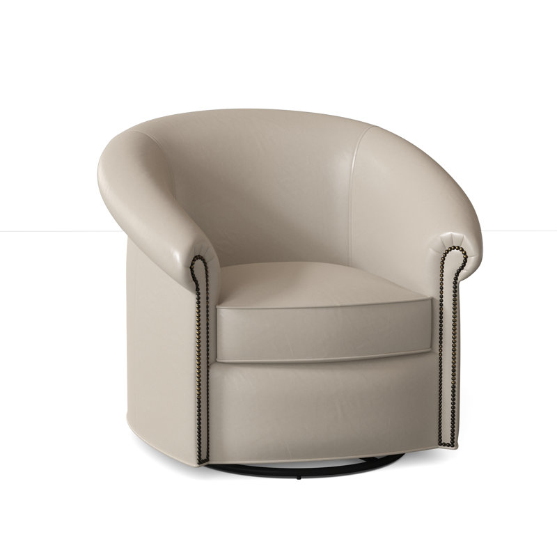 Stellan Leather Swivel Barrel Chair, Outsider Raven Genuine Leather, Gunmetal, Swivel Glider