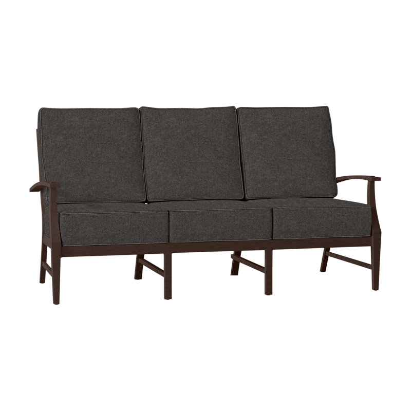 Croquet 76" Wide Outdoor Patio Sofa with Cushions, Welt, Verona Fossil, Mahogany