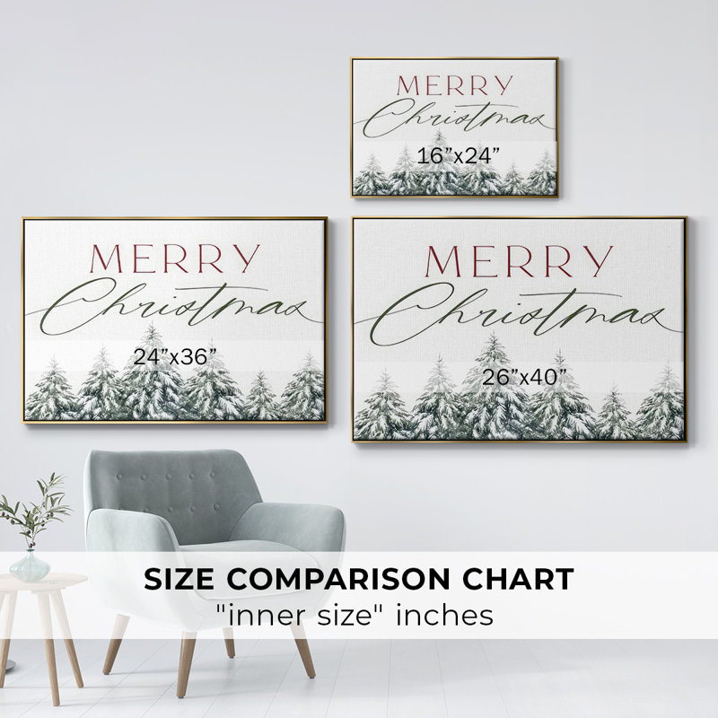 Joyeux Noël, arbres, Encadrement doré, H 27 po x l 41 po x P 1,5 po