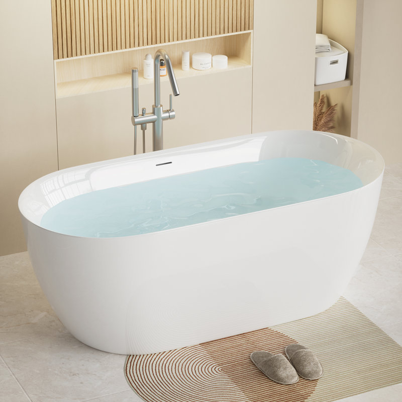 63" X 30" Freestanding Soaking Acrylic Bathtub