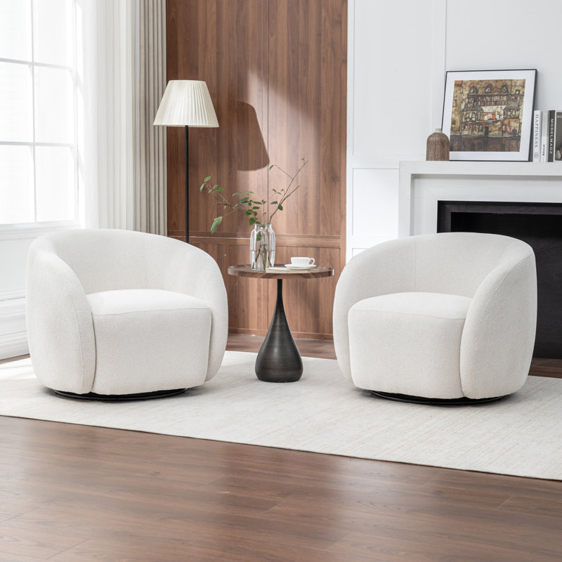 Aunna Upholstered Swivel Barrel Chair, Beige
