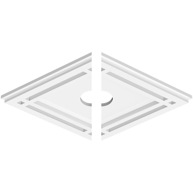 White PVC Diamond Contemporary Ceiling Medallion, 18" x 12"