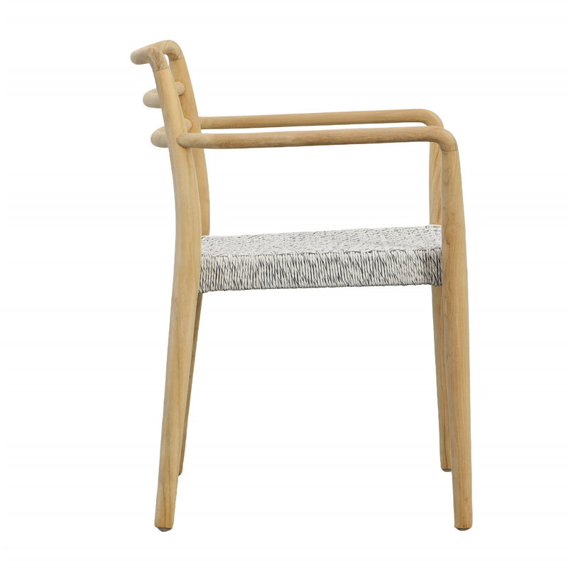Detta Outdoor Teak Wood Upholstered Dining Chair, Natural and White