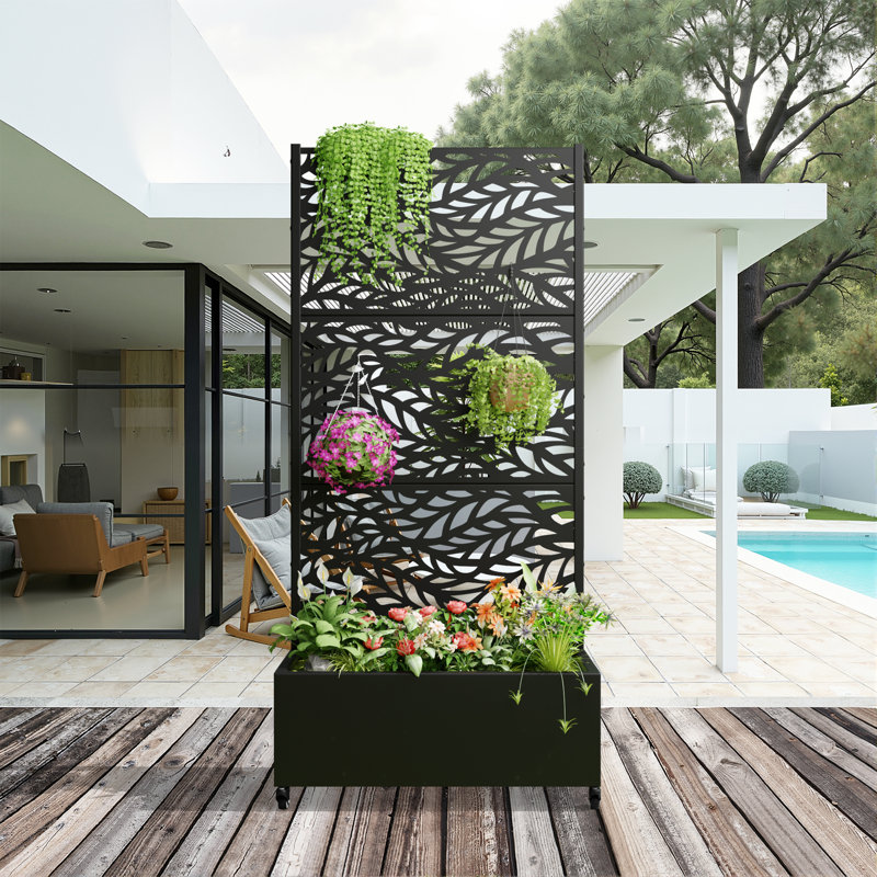 Outdoor Metal Planter Box with Wheels, Black