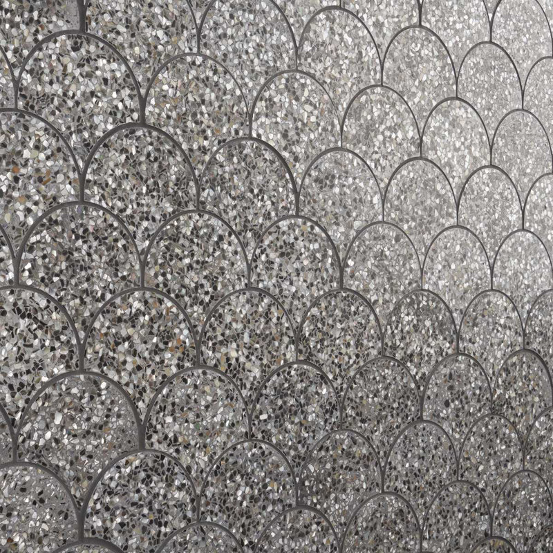 Reef 5" Fish Scale Polished Pearl Terrazzo Mosaic Tile, Gray