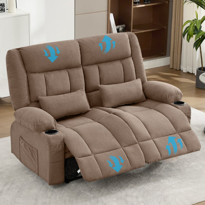 Fauteuil inclinable manuel 2 pièces en tissu brun avec porte-gobelets et poches latérales 34,64 po x 61,81 po x 41,14 po