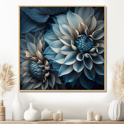 Dahlia Flowers Blue and White II - Print on Canvas