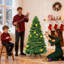 Arbre de Noël artificiel pré-éclairé avec lumières DEL chaudes - vert Noël, assemblage facile, branches articulées et support en métal robuste-747095564
