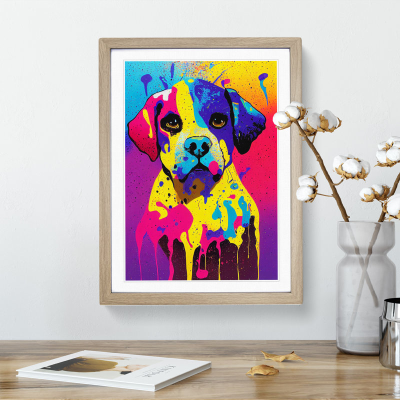 Painted Dog No.1 - Single Picture Frame Painting, 64cm H x 46cm W x 2cm D, Oak Framed