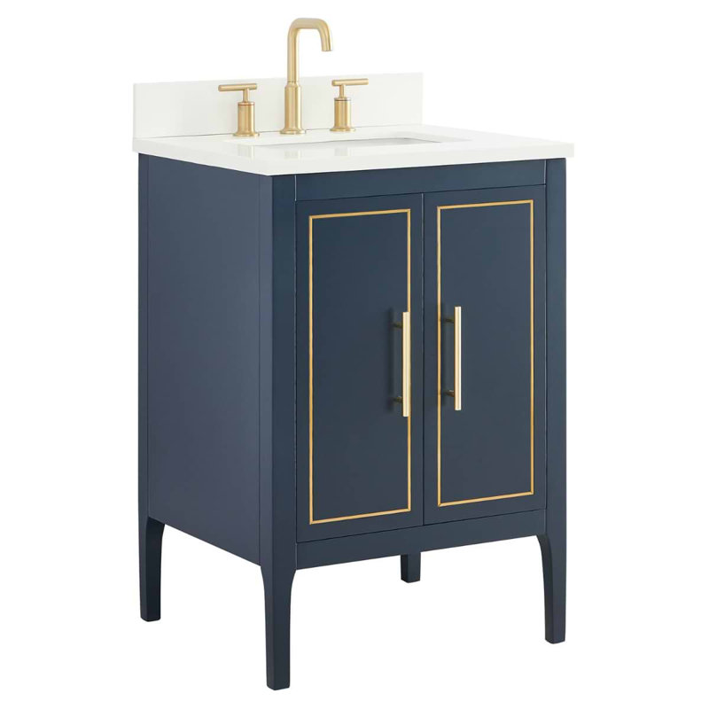 Province 24" Freestanding Standard Single Bathroom Vanity with Top, Navy/Gold, Gold Zinc Alloy