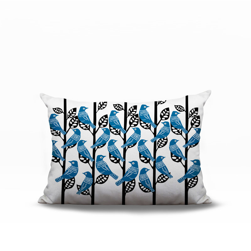 Oreiller rectangulaire intérieur / extérieur Tanza Bird, Turquoise, Rectangle H 18 po x l 25 po