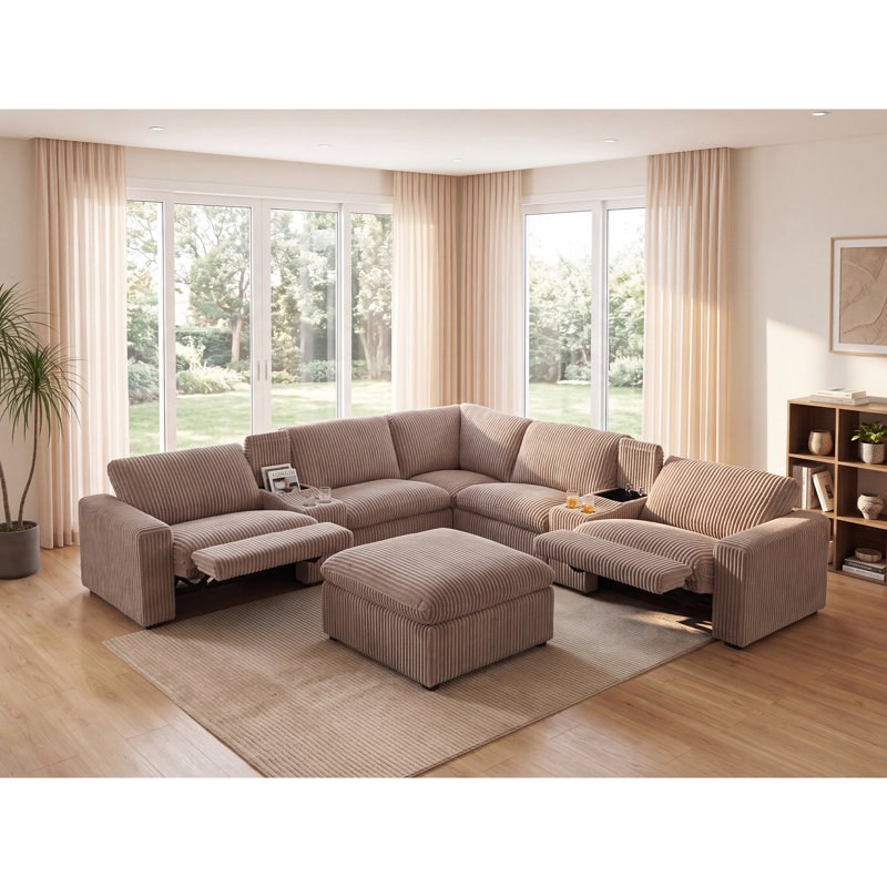 Canapé modulaire en tissu d'ameublement inclinable Annistyn, Velours côtelé taupe champignon