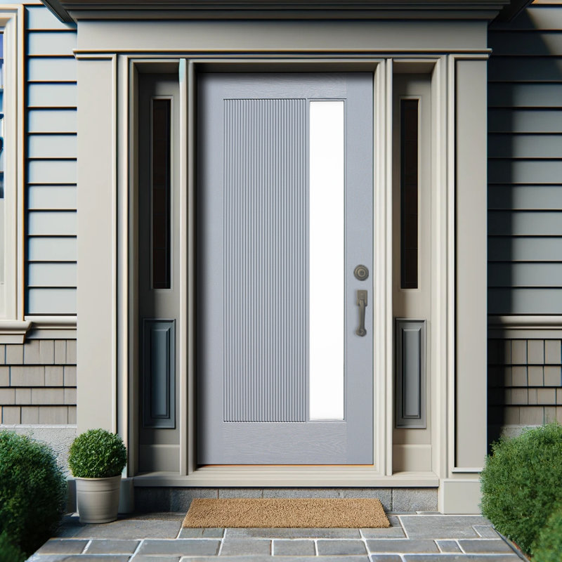 Modern Exterior Fiberglass Front Entry Door Slab with Designer Decorative Glass Door Slab Only, Gray