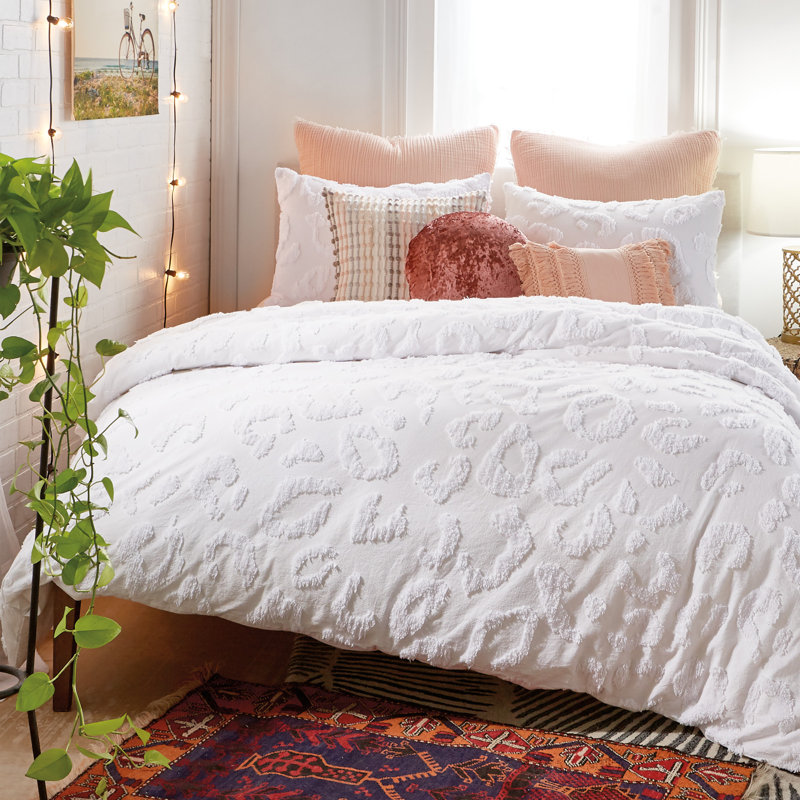 Chenille Leopard Duvet Cover Set, King Duvet Cover + 2 Standard Shams