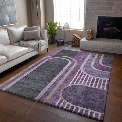 Premium Machine Washable Cerrito AMF532 Purple Rug