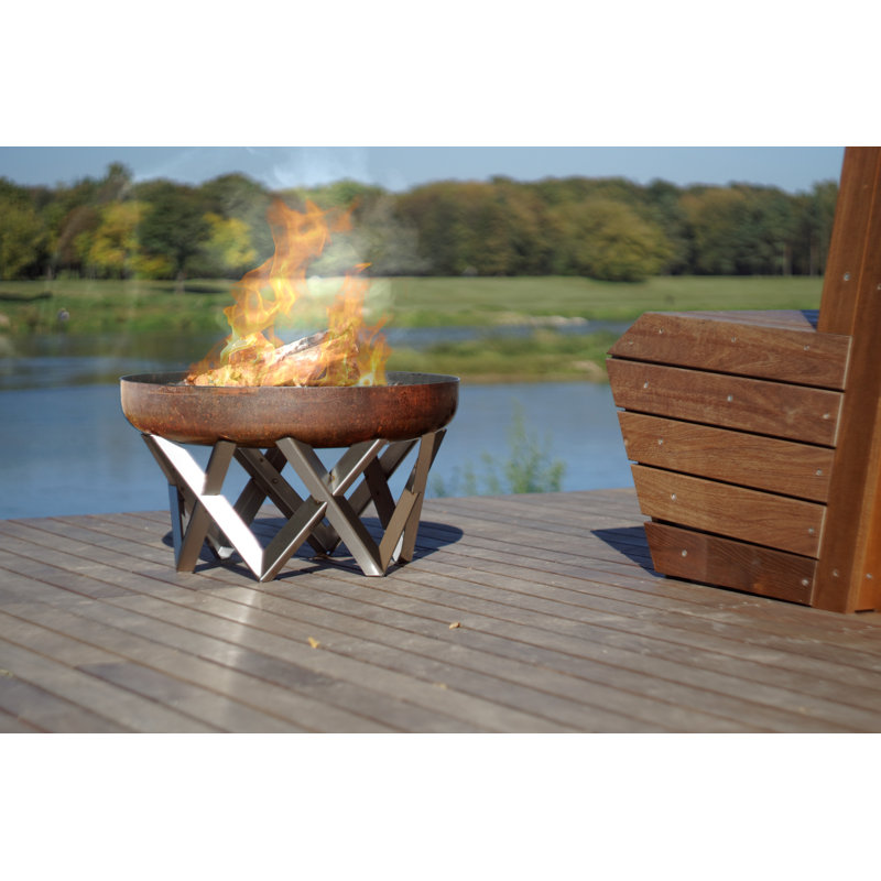 Corsica Round Stainless Steel Wood Burning Fire Pit, 14" H x 25" W x 25" D