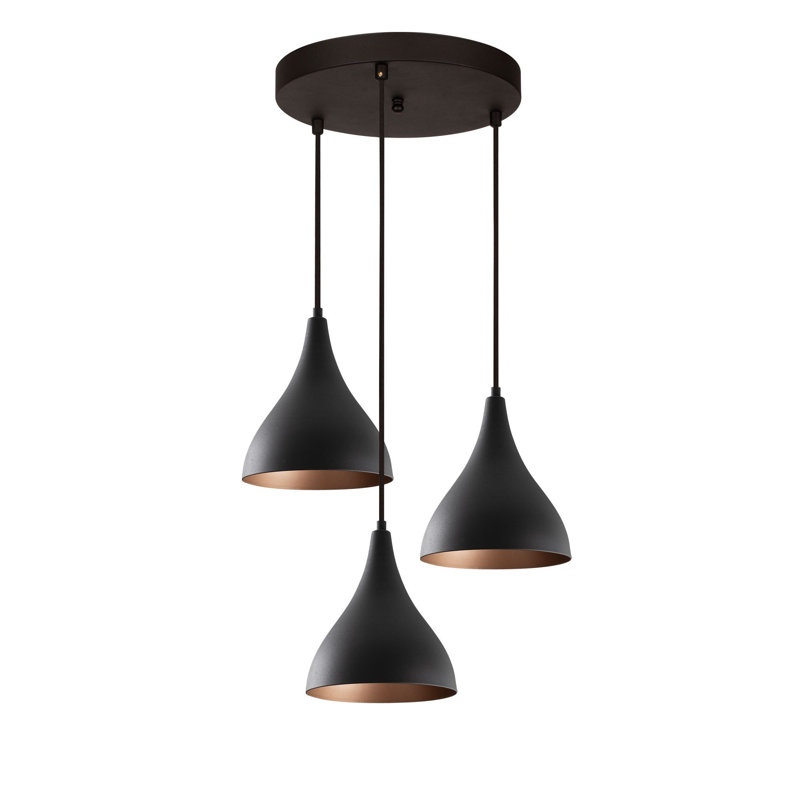 Luminaire suspendu conique à 3 lumières Excalibur, Noir, Noir