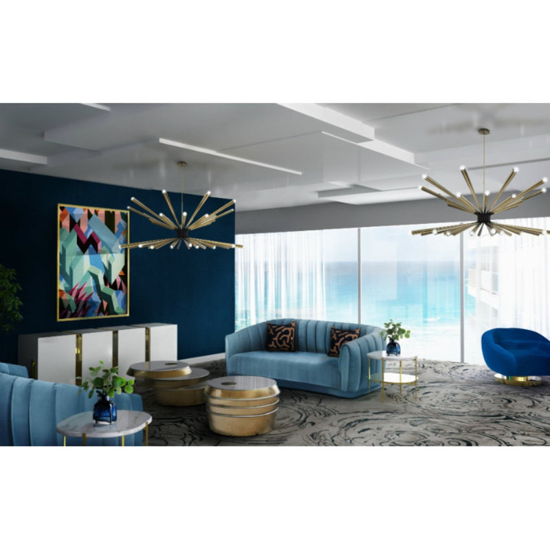 Lustre suspendu Spoutnik Dorsey, Nickel brossé, 40” Diameter x 20“ Height